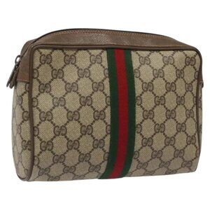 GUCCI GG Supreme Web Sherry Line Clutch Bag PVC Beige Red